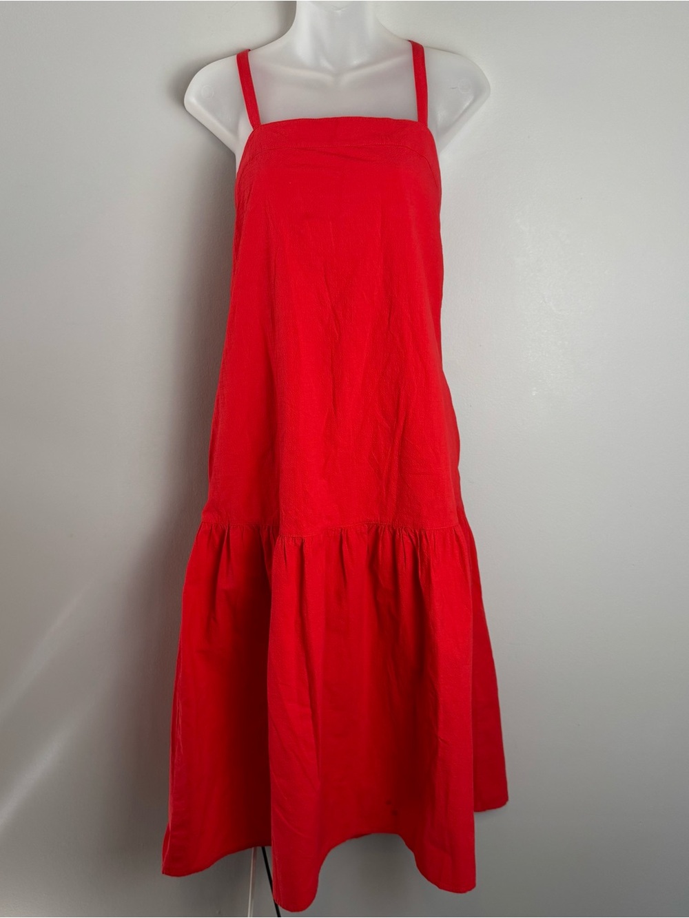 Everlane Red Open Strappy Back Tiered Cotton Midi Dress Size 4 - Picture 2 of 15